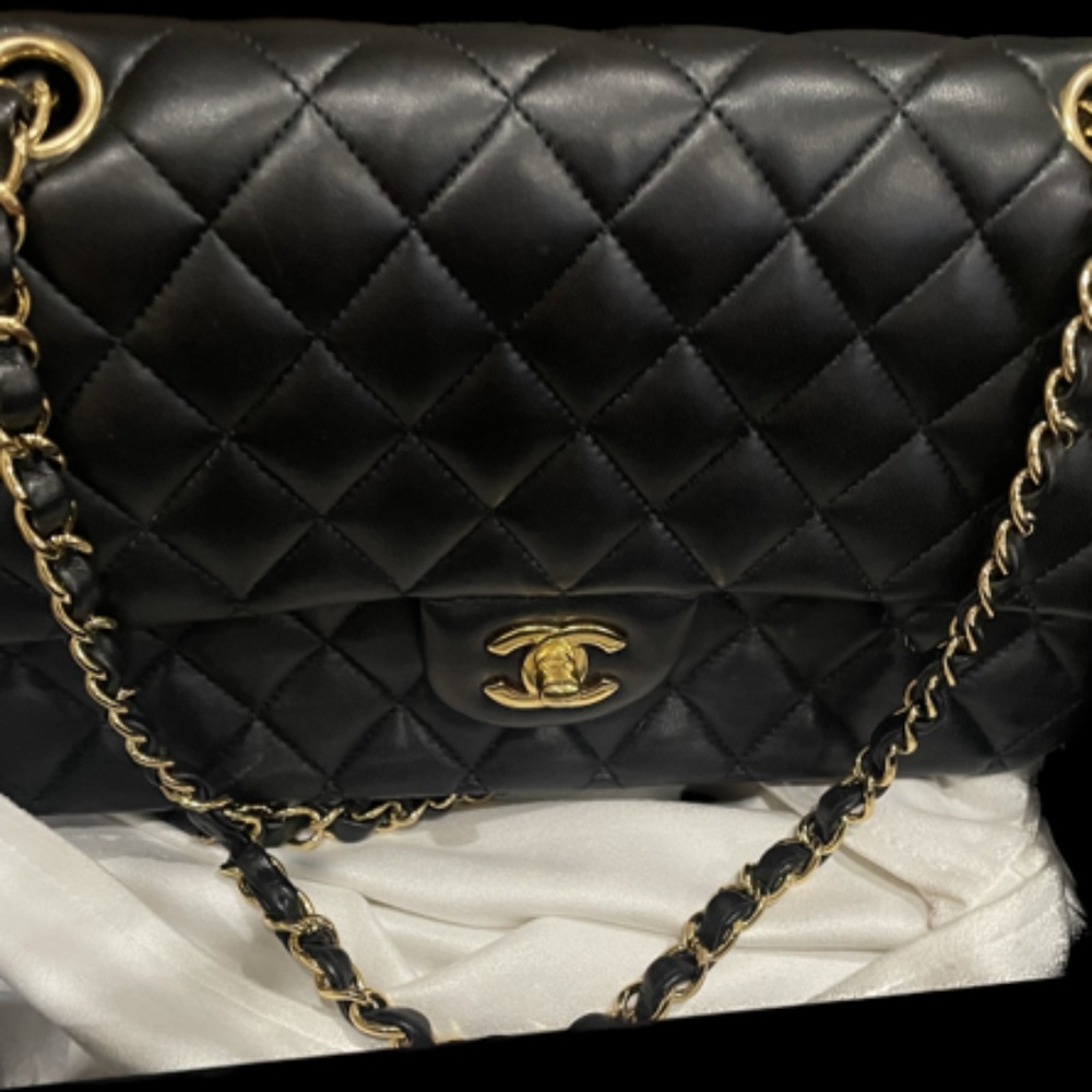 CHANEL Lambskin Quilted Medium Double Flap Black